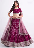 Magenta Silky Georgette Sequins Embroidered and Zarkan Work Lehenga