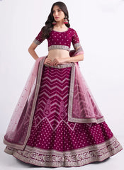 Magenta Silky Georgette Sequins Embroidered and Zarkan Work Lehenga