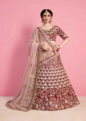 Floral Embroidery Velvet Silk Wedding Wear Lehenga