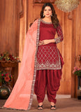 Maroon Art Silk Heavy Glass Work Punjabi Suit