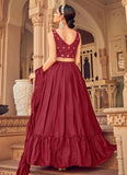 Maroon Chinnon Thread and Mirror Work Layered Lehenga