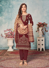 Maroon Color Faux Georgette Straight Cut Salwar Suit