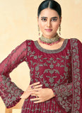 Maroon Color Net Embroidered Anarkali Suit 