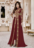 Maroon Color Real Georgette Front Cut Salwar Kameez
