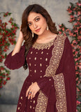 Maroon Embroidered Georgette Pakistani Suit
