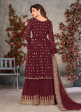 Maroon Embroidered Georgette Pakistani Suit