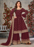 Maroon Embroidered Georgette Pakistani Suit