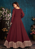 Maroon Faux Georgette Embroidered Anarkali Suit