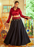 Maroon Gajji Silk Fabric Crop Top Lehenga For Navratri