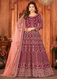 Maroon Heavy Embroidered Velvet Anarkali Dress