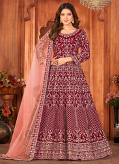 Maroon Heavy Embroidered Velvet Anarkali Dress