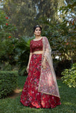 Maroon Print And Foil Work Silk Crepe Lehenga