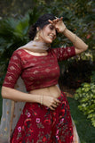 Maroon Print And Foil Work Silk Crepe Lehenga