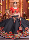 Navratri Special Black Gamthi Work Art Silk Attractive Rajwadi Ghaghra Choli