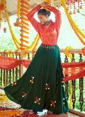 Navratri Special Embroidered With Print Crop Top Lehenga