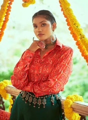 Navratri Special Embroidered With Print Crop Top Lehenga
