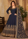 Navy Blue Embroidered Anarkali Suit