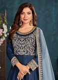 Navy Blue Embroidered Art Silk Abaya Style Anarkali Suit