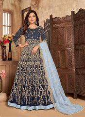 Navy Blue Heavy Embroidered Velvet Premium Anarkali Suit