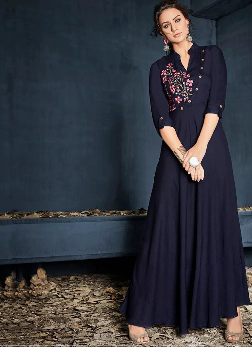 Navy Blue Readymade Latest Design Gown