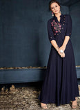 Navy Blue Readymade Latest Design Gown
