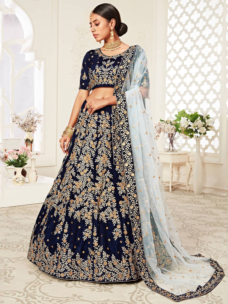 Navy Blue Royal Bridal Lehenga Designs