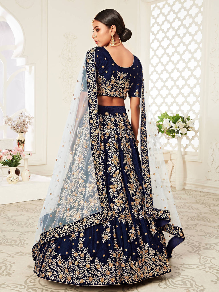 Royal Blue And White Semi-Stitched Banglory Designer Lehanga Choli at Rs  1850 in Faizabad