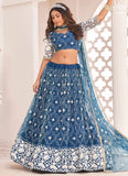 Net Thread and Embroidery Work Morpeach Lehenga Choli