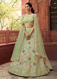 Organza Stone And Dori Work Lehenga Choli in Pista Green