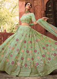 Organza Stone And Dori Work Lehenga Choli in Pista Green