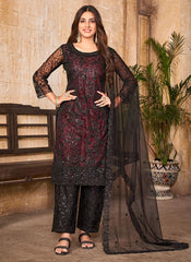 Pakistani Net embroidered suit in Black and Purple