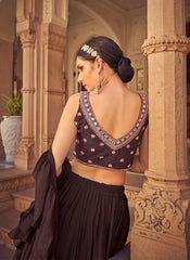Party Wear  Brown Chinnon Thread and Mirro Work Lehenga Choli
