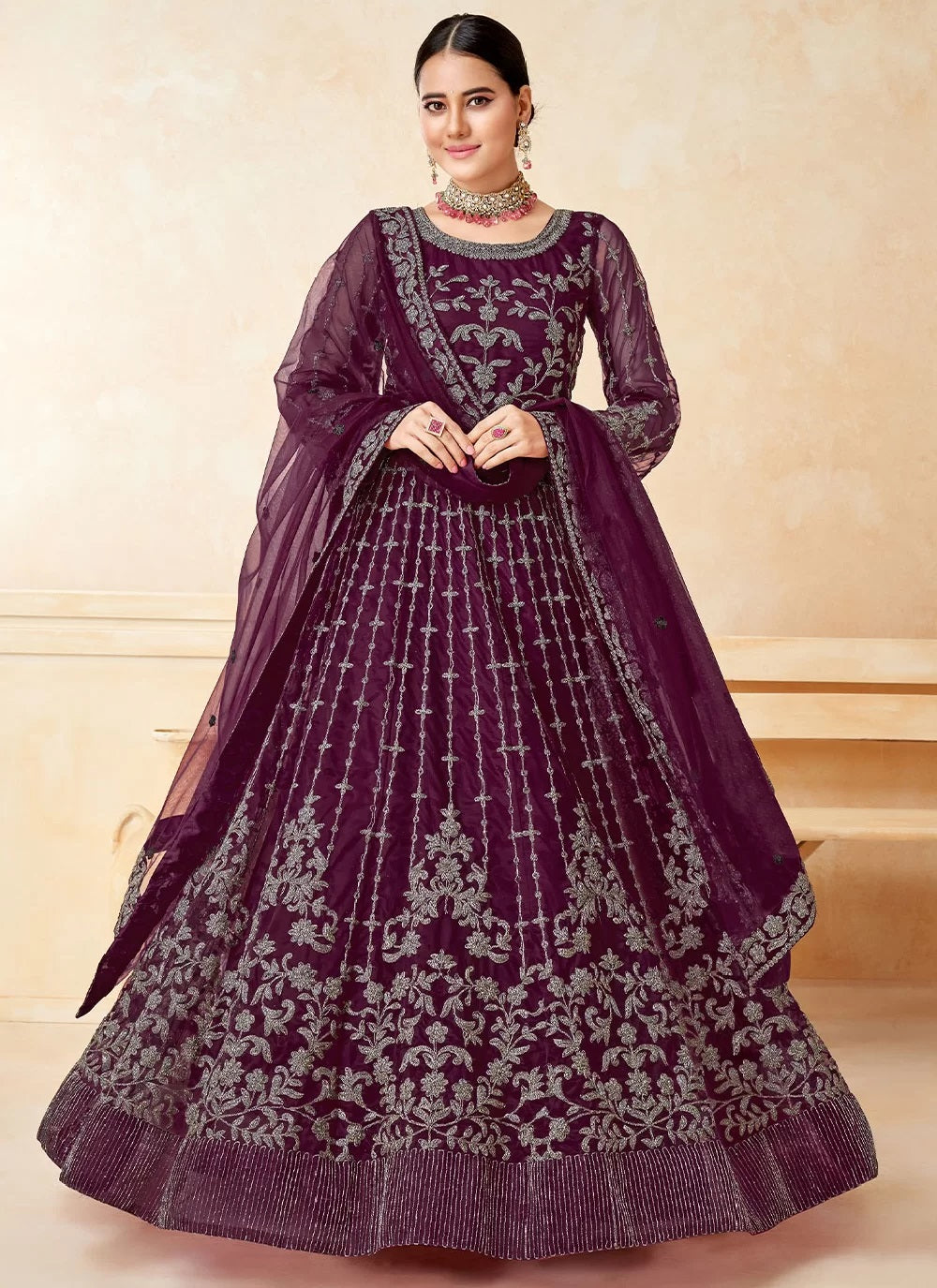 Party Wear Heavy Embroidered Net Anarkali Suit