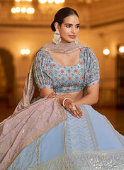 Party Wear Sequins Embroidered Lehenga Choli In Sky Blue