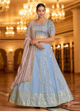 Party Wear Sequins Embroidered Lehenga Choli In Sky Blue