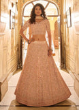 Peach Crepe Zari And Stone Work Wedding Lehenga