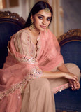 Peach Foil Mirror and Thread Work sharara dress