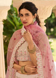 Peach Stone And Zari Work Crepe Lehenga For Wedding