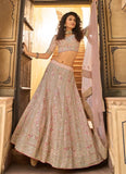 Peach Thread And Stone Work Organza Lehenga Choli