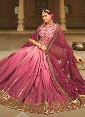 Pink And Magenta Silk Embroidered Lehenga For Wedding