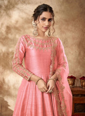 Pink Art Silk Zari Embroidery Anarkali Suit