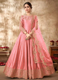 Pink Art Silk Zari Embroidery Anarkali Suit