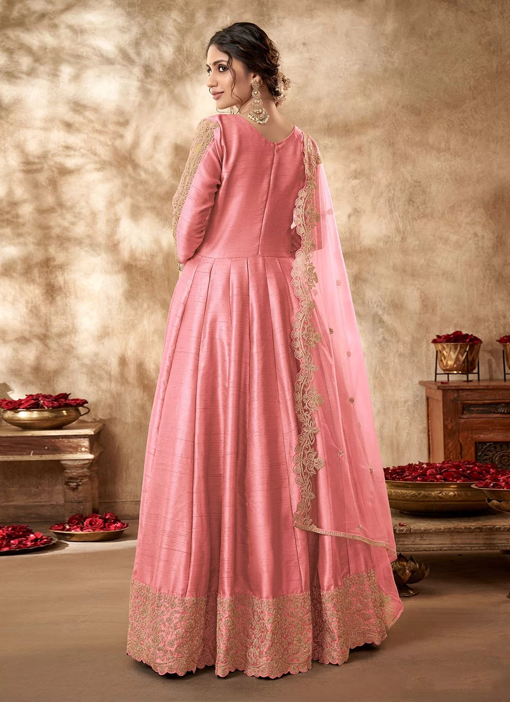 Pink Embroidered Art Silk Designer Anarkali Salwar Kameez Suit Indian  Pakistani | eBay
