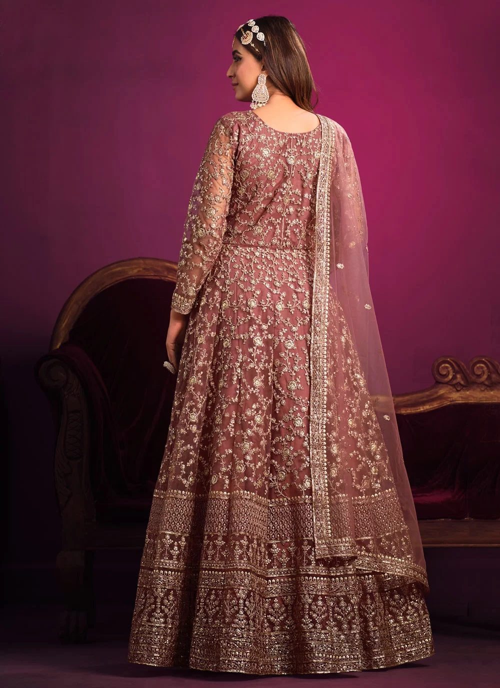 Pink Color Net Heavy Embroidered Anarkali