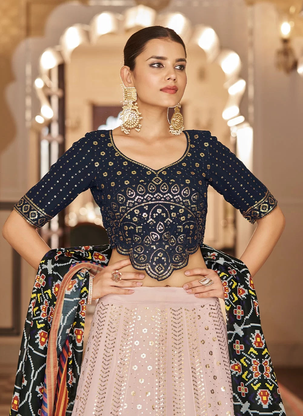 Pink Georgette Sequince Embroidered A Line Lehenga