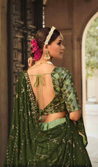 Pista Green and Olive Green Silk Embroidered Lehenga Design