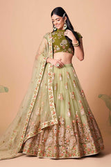 Pista Soft Net Zari Work Indian Wedding Function Lehenga Choli