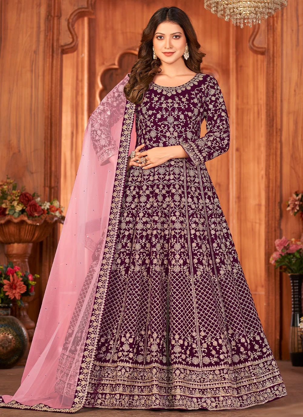 Premium Velvet Heavy Embroidered Anarkali Designer Suit In Purple