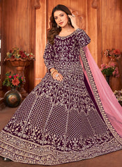 Premium Velvet Heavy Embroidered Anarkali Designer Suit In Purple