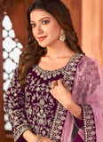 Premium Velvet Heavy Embroidered Anarkali Designer Suit In Purple